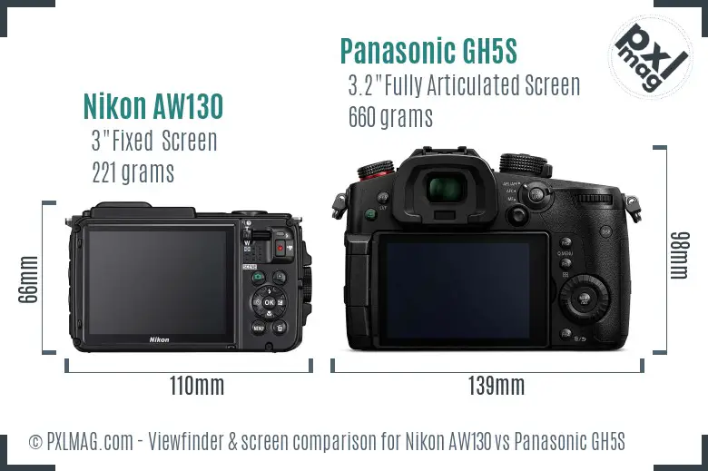 Nikon AW130 vs Panasonic GH5S Screen and Viewfinder comparison
