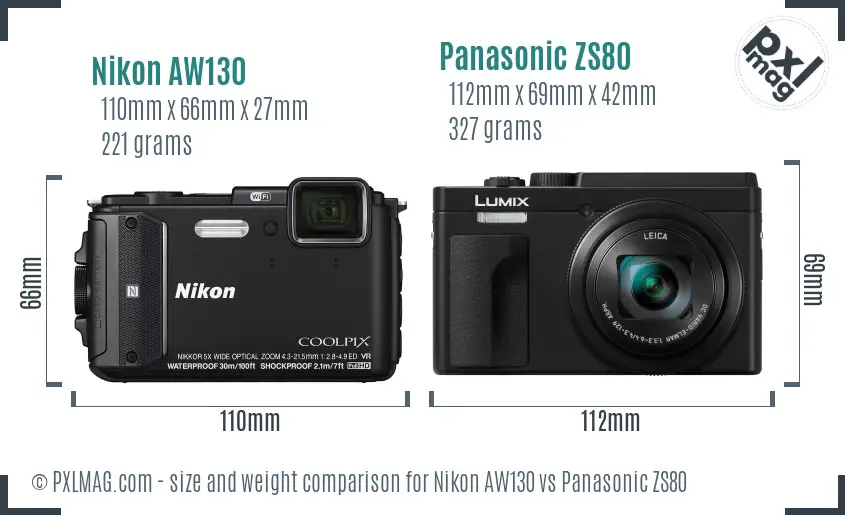 Nikon AW130 vs Panasonic ZS80 size comparison