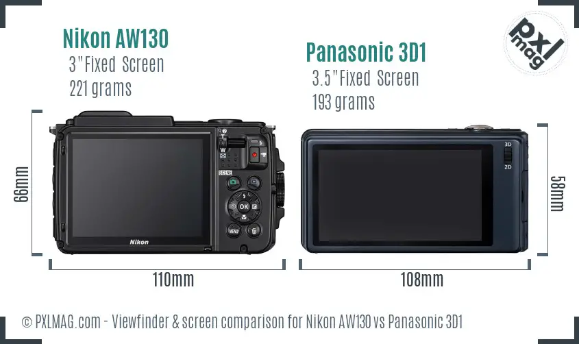 Nikon AW130 vs Panasonic 3D1 Screen and Viewfinder comparison