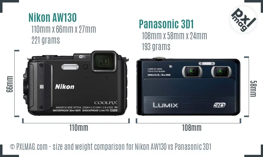 Nikon AW130 vs Panasonic 3D1 size comparison