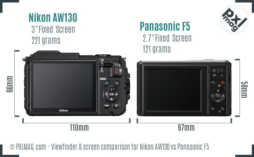 Nikon AW130 vs Panasonic F5 Screen and Viewfinder comparison