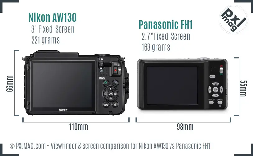 Nikon AW130 vs Panasonic FH1 Screen and Viewfinder comparison