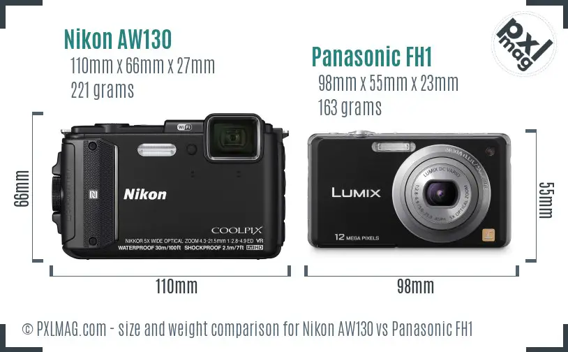 Nikon AW130 vs Panasonic FH1 size comparison