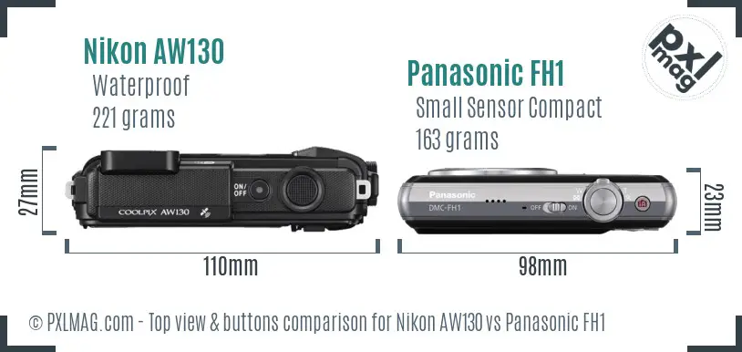 Nikon AW130 vs Panasonic FH1 top view buttons comparison