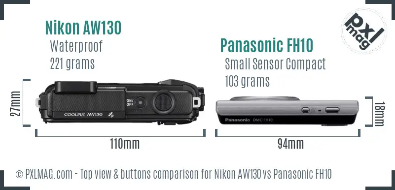 Nikon AW130 vs Panasonic FH10 top view buttons comparison Nikon AW130 vs Panasonic FH10 top view buttons comparison