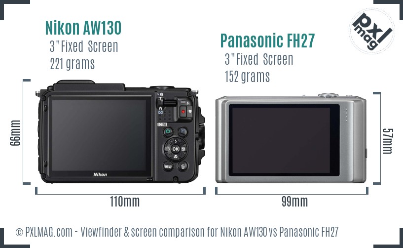 Nikon AW130 vs Panasonic FH27 Screen and Viewfinder comparison