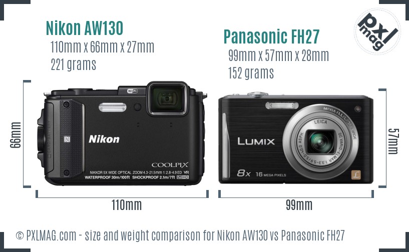 Nikon AW130 vs Panasonic FH27 size comparison