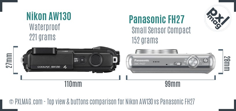 Nikon AW130 vs Panasonic FH27 top view buttons comparison