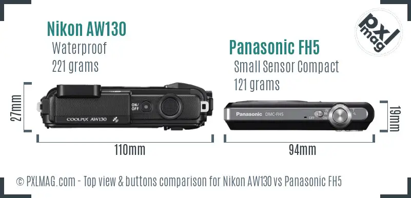 Nikon AW130 vs Panasonic FH5 top view buttons comparison