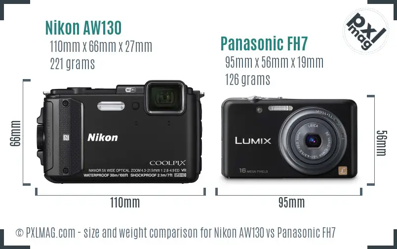 Nikon AW130 vs Panasonic FH7 size comparison Nikon AW130 vs Panasonic FH7 size comparison