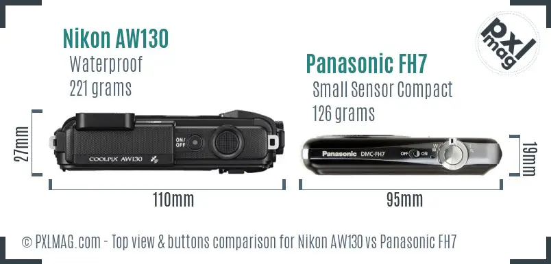 Nikon AW130 vs Panasonic FH7 top view buttons comparison Nikon AW130 vs Panasonic FH7 top view buttons comparison