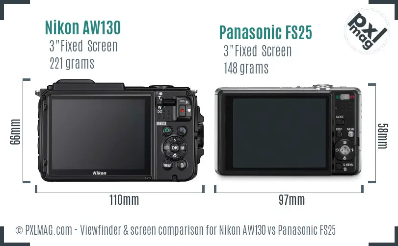 Nikon AW130 vs Panasonic FS25 Screen and Viewfinder comparison Nikon AW130 vs Panasonic FS25 Screen and Viewfinder comparison