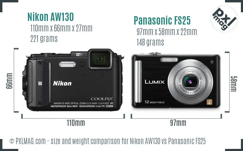 Nikon AW130 vs Panasonic FS25 size comparison Nikon AW130 vs Panasonic FS25 size comparison