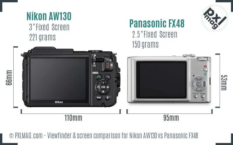 Nikon AW130 vs Panasonic FX48 Screen and Viewfinder comparison