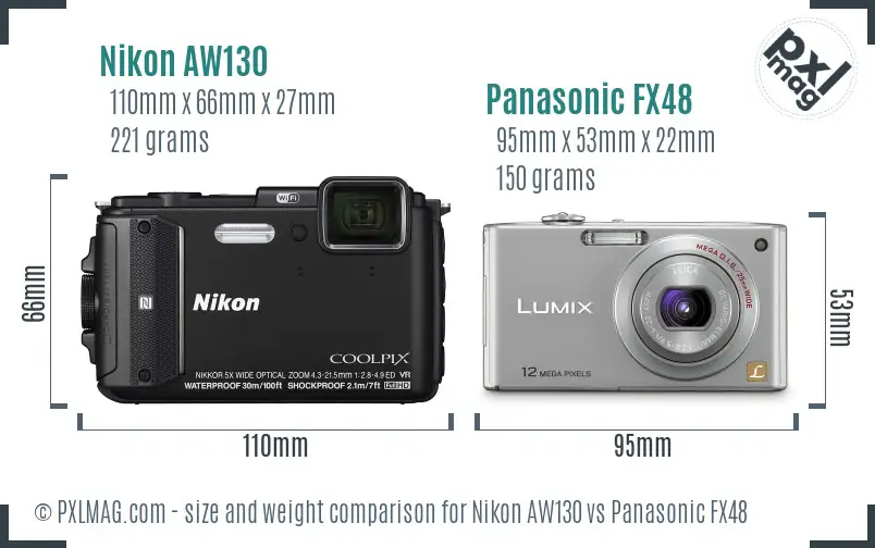 Nikon AW130 vs Panasonic FX48 size comparison