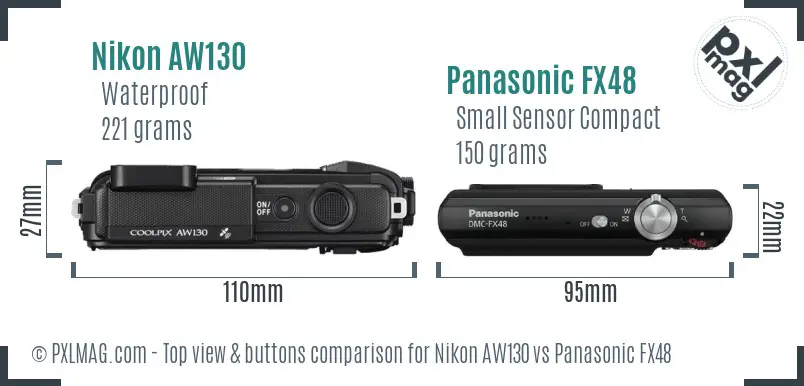 Nikon AW130 vs Panasonic FX48 top view buttons comparison