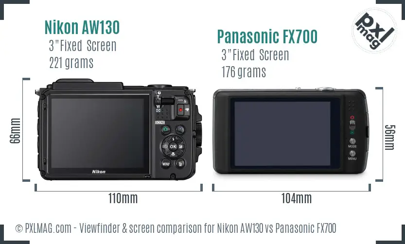 Nikon AW130 vs Panasonic FX700 Screen and Viewfinder comparison
