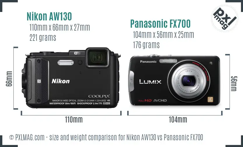 Nikon AW130 vs Panasonic FX700 size comparison