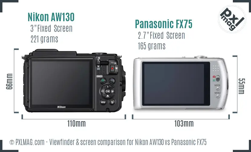 Nikon AW130 vs Panasonic FX75 Screen and Viewfinder comparison