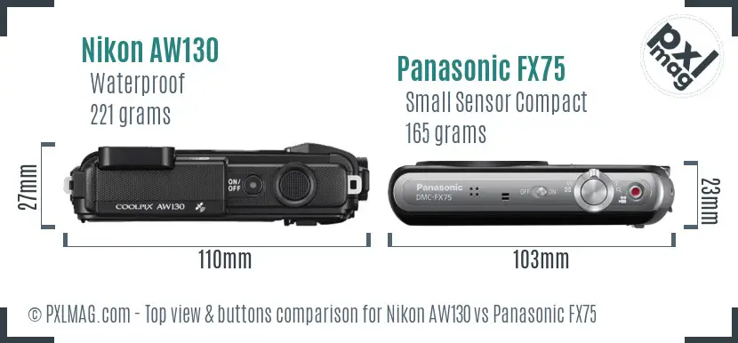 Nikon AW130 vs Panasonic FX75 top view buttons comparison