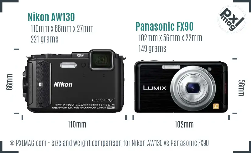Nikon AW130 vs Panasonic FX90 size comparison