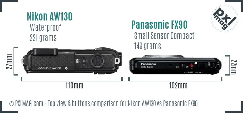 Nikon AW130 vs Panasonic FX90 top view buttons comparison