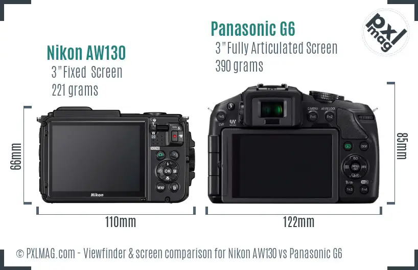 Nikon AW130 vs Panasonic G6 Screen and Viewfinder comparison