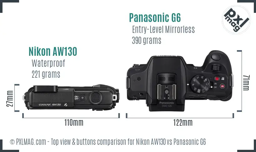 Nikon AW130 vs Panasonic G6 top view buttons comparison