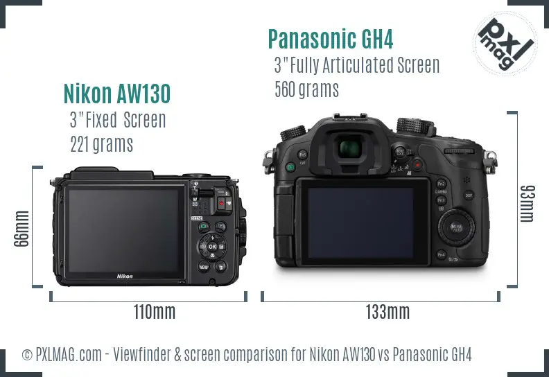 Nikon AW130 vs Panasonic GH4 Screen and Viewfinder comparison