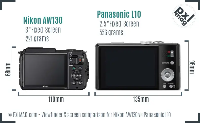 Nikon AW130 vs Panasonic L10 Screen and Viewfinder comparison