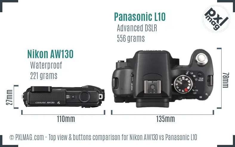 Nikon AW130 vs Panasonic L10 top view buttons comparison