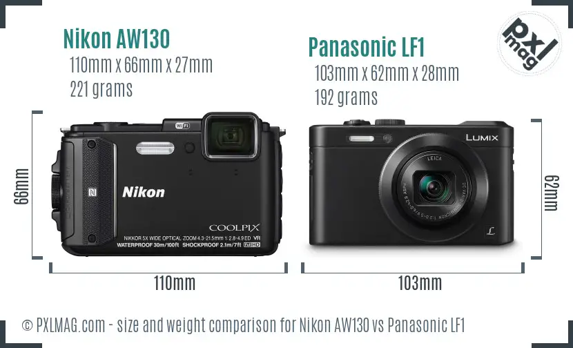 Nikon AW130 vs Panasonic LF1 size comparison