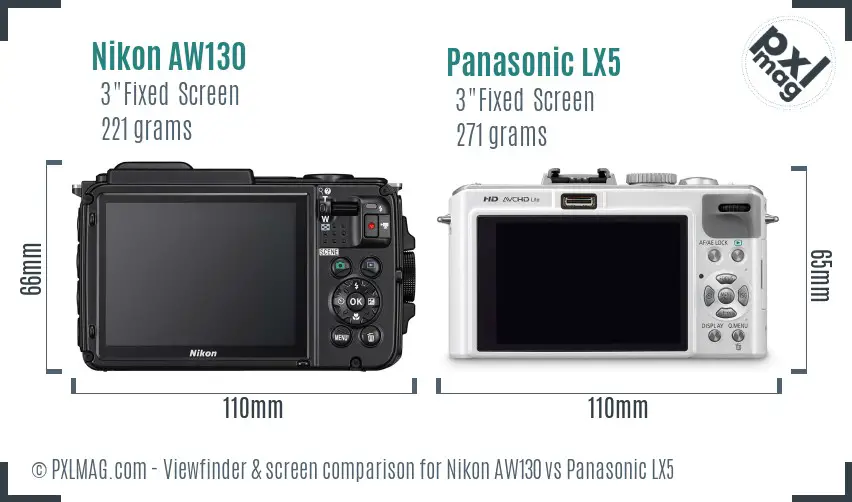 Nikon AW130 vs Panasonic LX5 Screen and Viewfinder comparison
