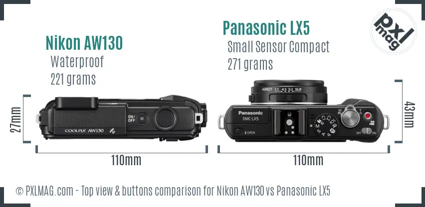 Nikon AW130 vs Panasonic LX5 top view buttons comparison