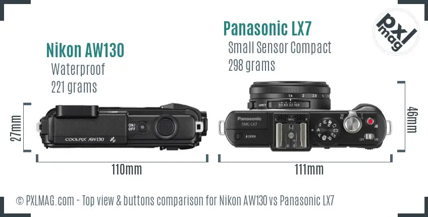 Nikon AW130 vs Panasonic LX7 top view buttons comparison Nikon AW130 vs Panasonic LX7 top view buttons comparison