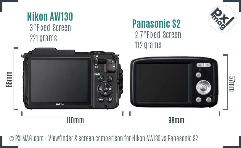 Nikon AW130 vs Panasonic S2 Screen and Viewfinder comparison