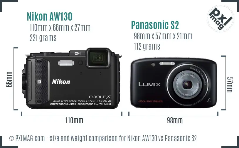 Nikon AW130 vs Panasonic S2 size comparison