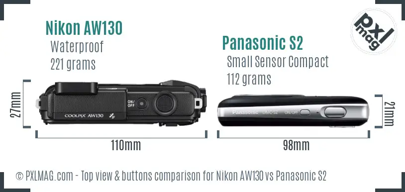 Nikon AW130 vs Panasonic S2 top view buttons comparison
