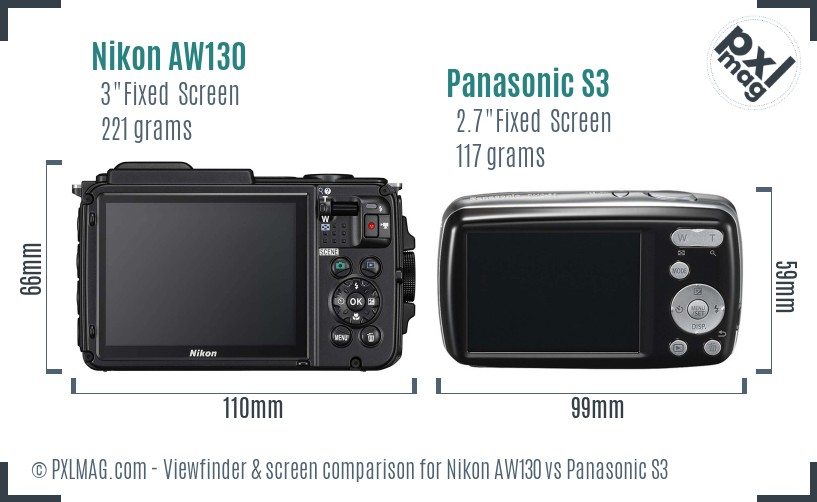 Nikon AW130 vs Panasonic S3 Screen and Viewfinder comparison