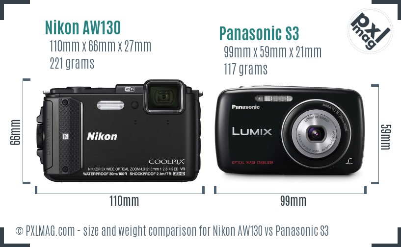 Nikon AW130 vs Panasonic S3 size comparison Nikon AW130 vs Panasonic S3 size comparison