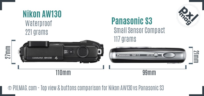 Nikon AW130 vs Panasonic S3 top view buttons comparison