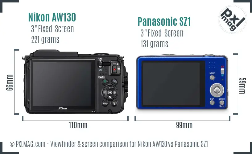 Nikon AW130 vs Panasonic SZ1 Screen and Viewfinder comparison