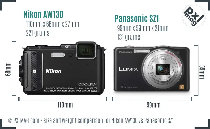 Nikon AW130 vs Panasonic SZ1 size comparison