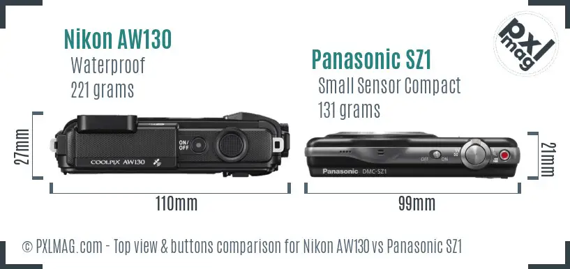 Nikon AW130 vs Panasonic SZ1 top view buttons comparison