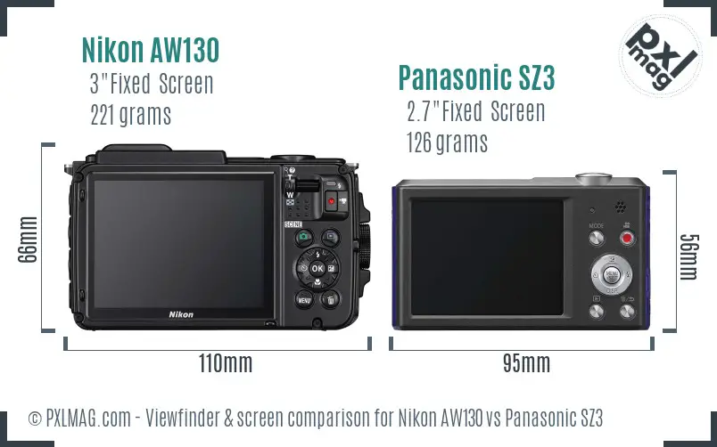 Nikon AW130 vs Panasonic SZ3 Screen and Viewfinder comparison Nikon AW130 vs Panasonic SZ3 Screen and Viewfinder comparison