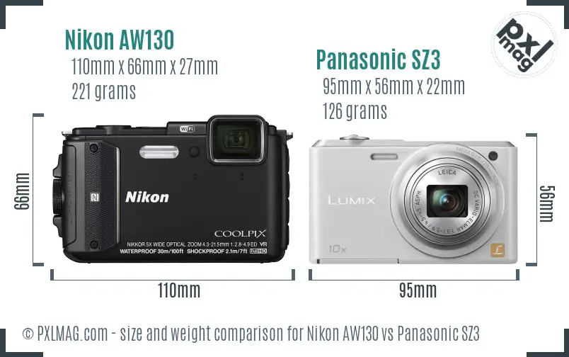 Nikon AW130 vs Panasonic SZ3 size comparison Nikon AW130 vs Panasonic SZ3 size comparison