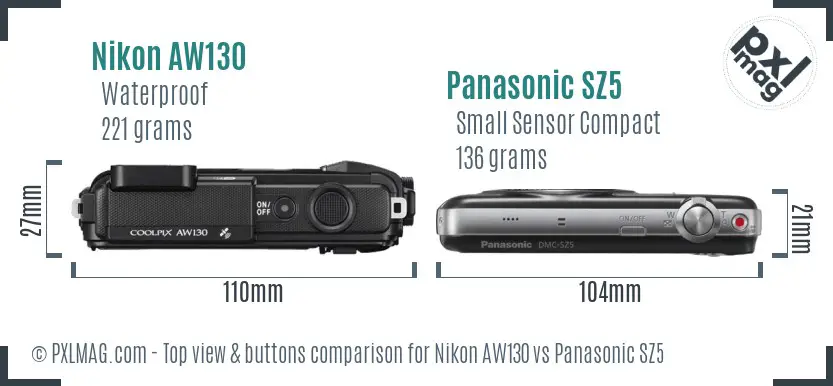 Nikon AW130 vs Panasonic SZ5 top view buttons comparison