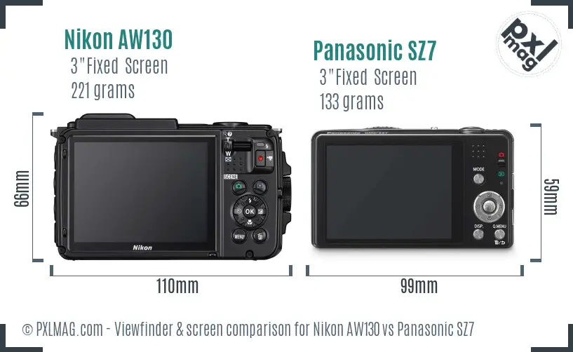 Nikon AW130 vs Panasonic SZ7 Screen and Viewfinder comparison