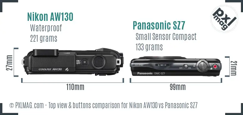 Nikon AW130 vs Panasonic SZ7 top view buttons comparison