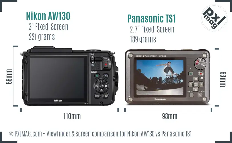 Nikon AW130 vs Panasonic TS1 Screen and Viewfinder comparison